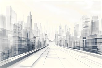 Minimalist urban sketch of a cityscape with a perspective view in faint colors, illustration, AI