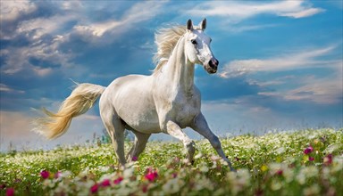 KI generated, A horse, horses, Arabian, in front of a blue sky, thoroughbred Arabian, AV, Arabian