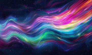 Vivid abstract digital art with flowing waves in a spectrum of colors from red to blue AI generated