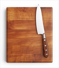Sharp Chef's Knife on Wooden Cutting Board, AI generated
