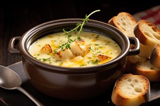 Creamy French Garlic Soup with Toasted Bread, AI generated
