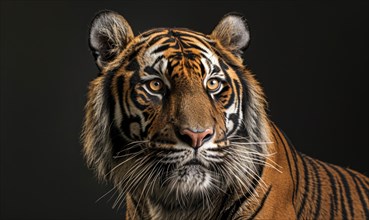 A Javan tiger portrait on black background AI generated