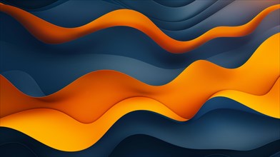 Modern abstract graphic design with a 3D effect of wavy cut-out layers in orange and blue, ai
