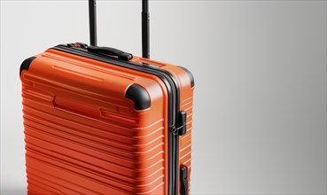 Orange ribbed hard case suitcase with modern design and retractable handle AI generated