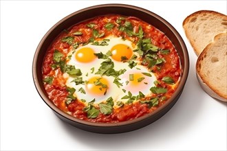 Delicious Shakshuka with Perfectly Cooked Eggs and Fresh Herbs, AI generated