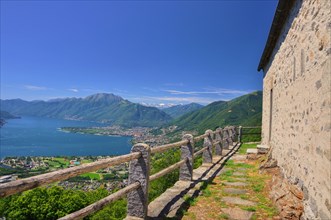 Panoramic View over an Alpine Lake Maggiore with Mountain in a Sunny Summer Day in Locarno, Ticino,