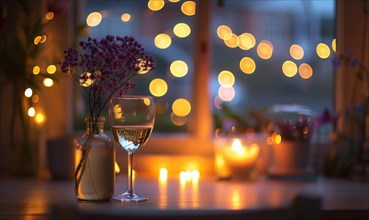 Romantic bokeh lights illuminating a cozy indoor setting AI generated