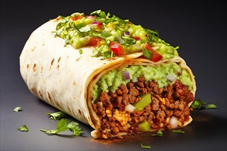 Gourmet Beef Burrito with Fresh Toppings, AI generated