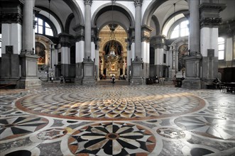 Interior view of the church of Santa Maria della Salute, Venice, wide-angle view of a church