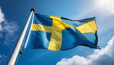 Flags, the national flag of Sweden, fluttering in the wind