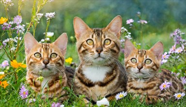 KI generated, animal, animals, mammal, mammals, cat, felidae (Felis catus), a cat and two kittens