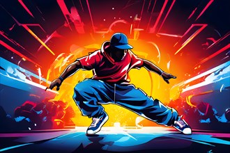 AI generated illustration showcasing break dancing sports in vibrant accessible color schemes