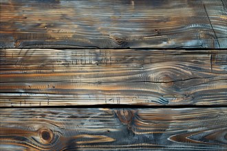 Close-up of dark brown wooden planks with natural grain and knot patterns, AI generated