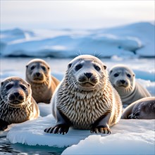 Seals resting on an ice floe, AI generated
