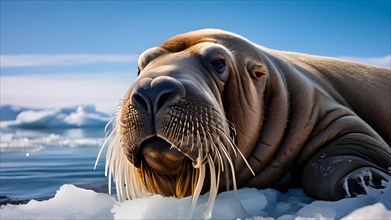 Walrus lounging on coastal ice, AI generated