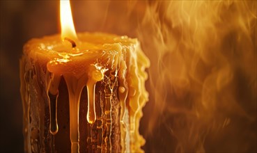 Close-up of a melting candle with wax dripping down the side Ð¼, AI generated