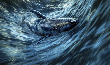 Digital painting style illustration of a humpback whale in the ocean AI generated