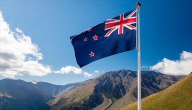 Flags, the national flag of New Zealand flutters in the wind