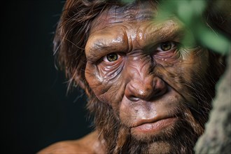 Face of Neanderthal man. KI generiert, generiert, AI generated