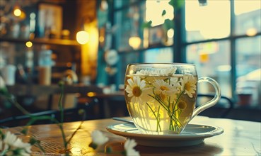 Chamomile tea served in a cozy cafe AI generated