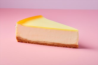 Single slice of cheesecake on pink background. KI generiert, generiert, AI generated