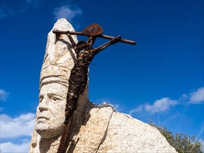 Stone sculpture, Pope, San Pantaleo, Sardinia, Italy, Europe