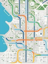 AI generated illustration of urban transit map wcag compliant color