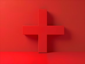 Minimalist red cross design casting a delicate shadow, illustration, AI generated