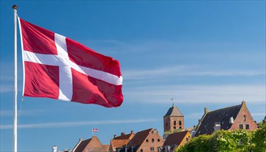 Flag, the national flag of Denmark fluttering in the wind