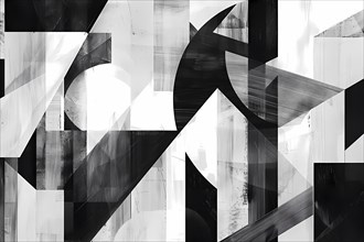 Dynamic black and white abstract image with sharp geometric edges and shapes, illustration, AI