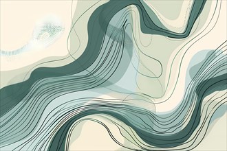 Abstract art with wavy lines in cool pastel tones creating a calm atmosphere, illustration, AI