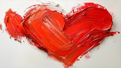 Abstract heart created with bold red brushstrokes, depicting passion and love on white, ai