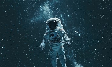 A monochrome image of an astronaut in space with a blue tint, symbolizing exploration AI generated