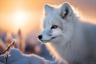 Arctic fox blending with snow, AI generated