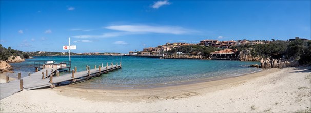 Boat landing stage, Marina of Porto Cervo, Porto Cervo, panoramic view, Costa Smeralda, Sardinia,