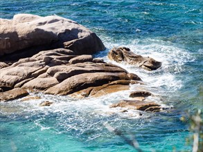 Granite rock formation in the sea, Baja Sardinia, Costa Smeralda, Sardinia, Italy, Europe