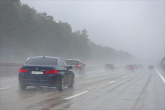 Poor visibility on the A 9 motorway, Thuringia, Germany, Europe