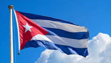 Flags, the national flag of Cuba flutters in the wind