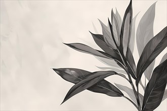 Elegant botanical image with leaves in sepia tones demonstrating minimalism and soft lighting,