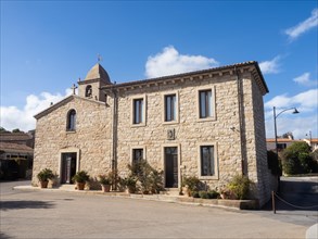 Village square with church, San Pantaleo, Sardinia, Italy, Europe