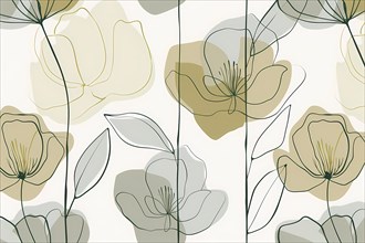 Simple and modern line art of flowers with soft pastel colors, illustration, AI generated