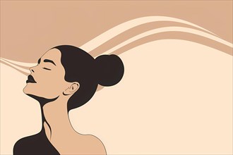 Minimalist illustration of a woman in profile with flowing lines for hair, illustration, AI