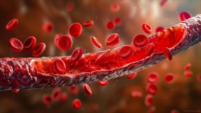 Close-up view of red blood cells flowing through a vein-like structure, ai generated, AI generated