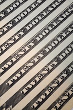Close-up of printed details on US twenty dollar bills, Studio Composition, Quebec, Canada, North