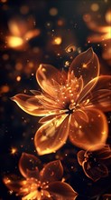 A mesmerizing display of golden flowers illuminated, showcasing a dance between light and petals,