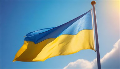 Flags, the national flag of Ukraine, fluttering in the wind
