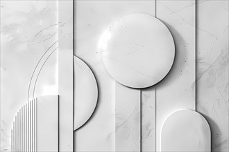 Minimalist abstract design featuring geometric circles on a marble texture, illustration, AI