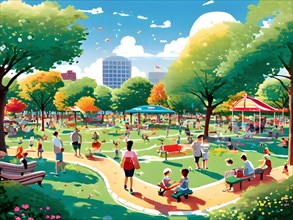 AI generated illustration of a vibrant colored park scenery