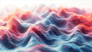 3D abstract with blue and pink undulating waves dotted with particles, ai generated, AI generated
