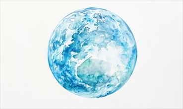 Watercolor illustration of Earth globe suspended in a clear blue sky AI generated